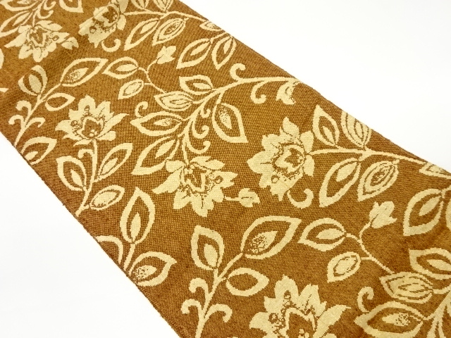 手織り真綿紬草花模様織出し名古屋帯